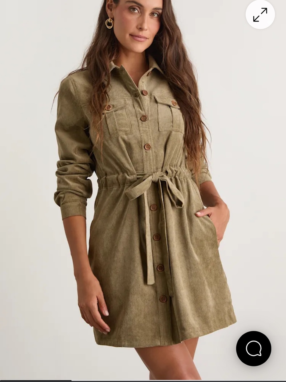 Lulu's Simple Affection Olive Corduroy Mini Dress With Pockets
